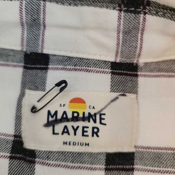 Marine Layer Shirt M Black White Plaid Button-Front Collared Long Sleeve Top - Picture 6 of 7